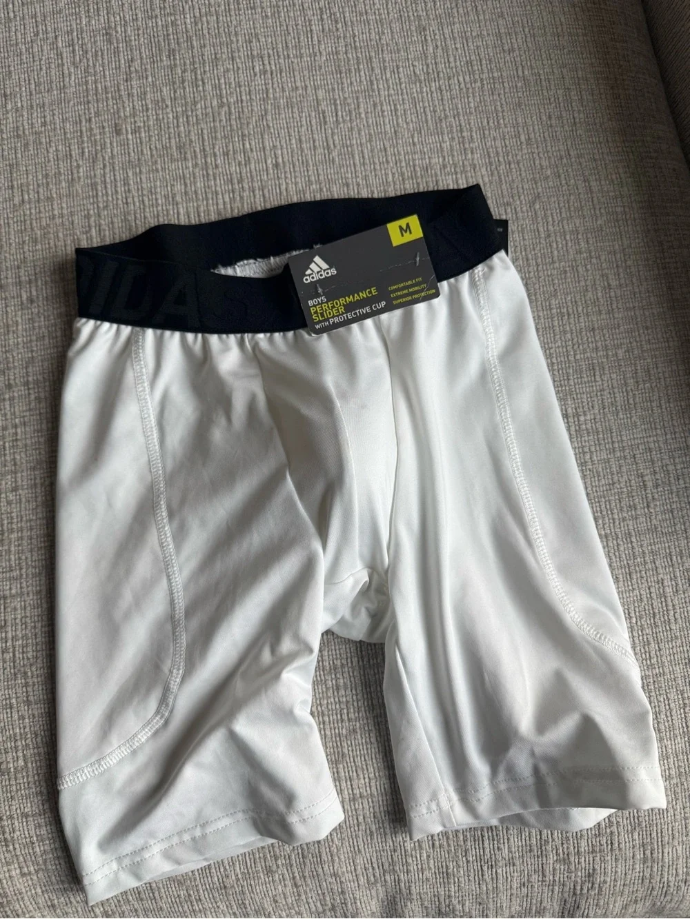 adidas White performance slider w protective cup